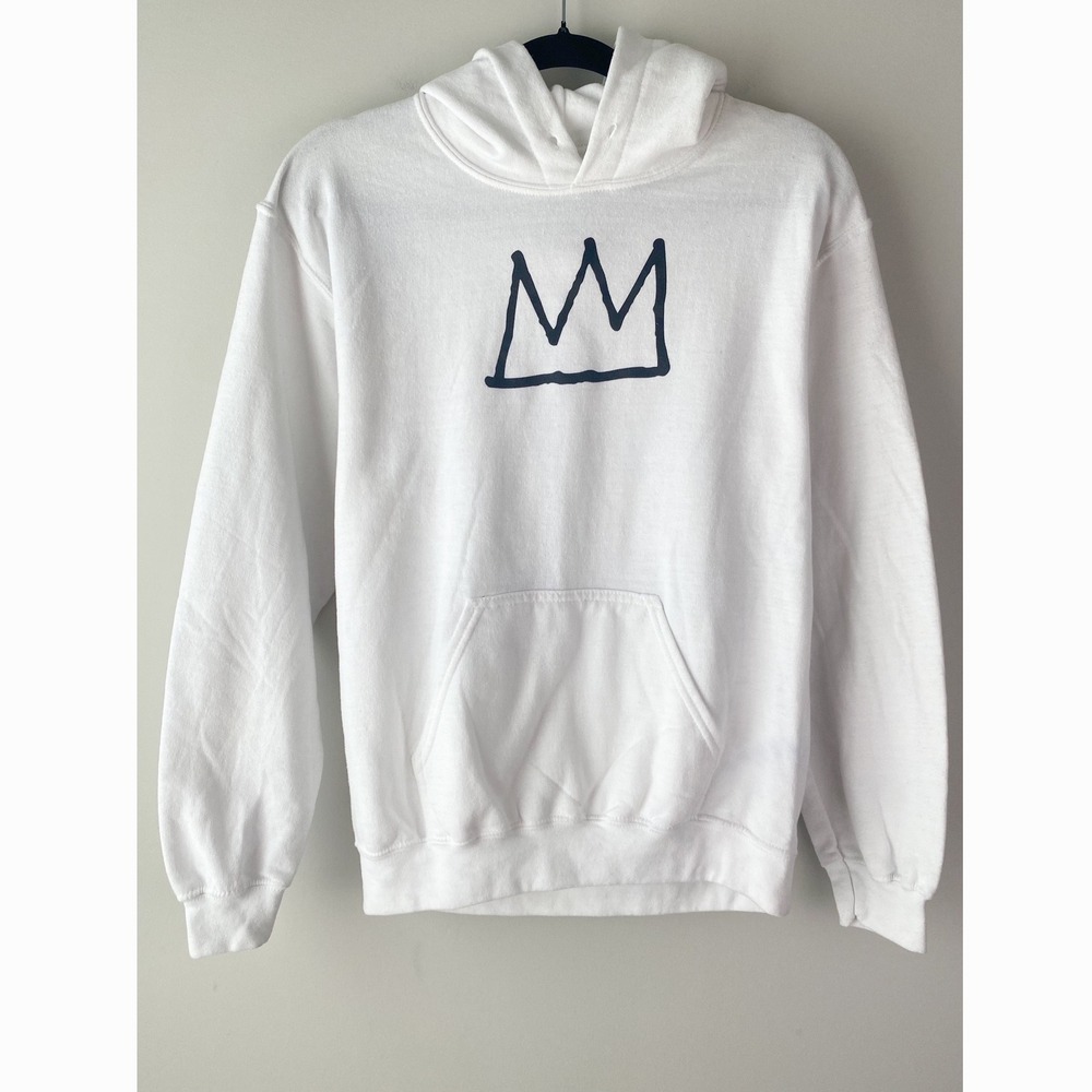 Jean Michel Basquait Graphic Hoodie S White Art‎ Fisher of Men Crown Streetwear
